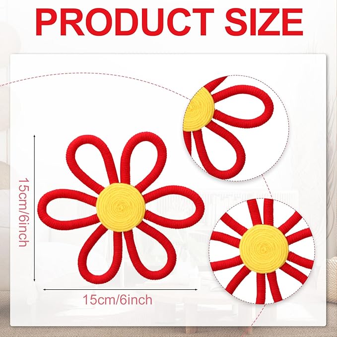 Ripeng 6 Pcs Boho Nursery Decor Flower Daisy Wall Art 6 Inch Woven Macrame Wall Hanging Bohemian Flower Decor Daisy Nursery for Baby Girls Kids Home Bedroom (Vibrant Color)