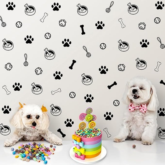 Dog Paw Wall Decal, 6 Sheets Paw Print and Dog Bone Stickers Vinyl Puppy Paws Wall Stickers for Dogs Room Decor Nursery Bedroom Room Decorations