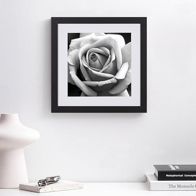eletecpro 10x10 Picture Frames Set of 9 with Mat for 8x8 Photos or without Mat for 10x10, Square Gallery Wall Decor Collage for Picture Display, Black Frame Set for Wall Hanging