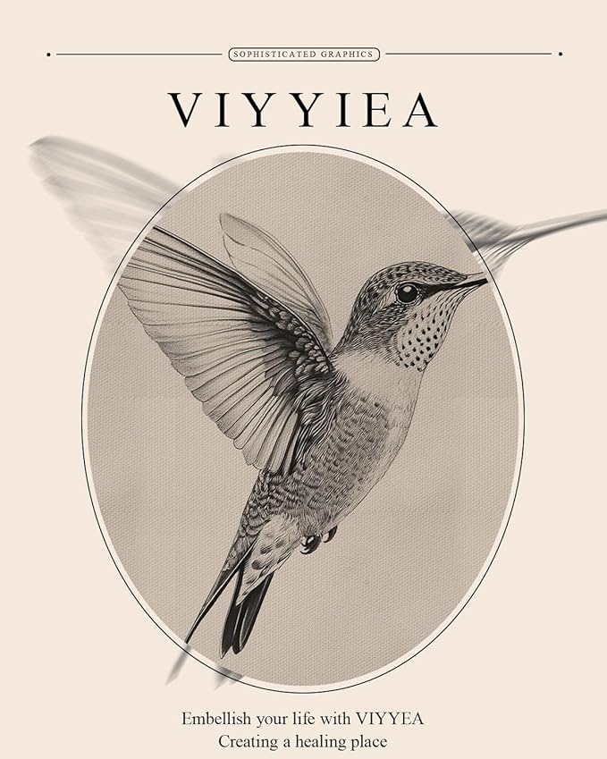 VIYYIEA Gold Framed Elegant Hummingbird Sketch Canvas Wall Art, Vintage Nature Illustration, Minimalist Cream Background Decor | No-Glass Design, Lightweight Anti-Glare Construction | 11x14 Inch