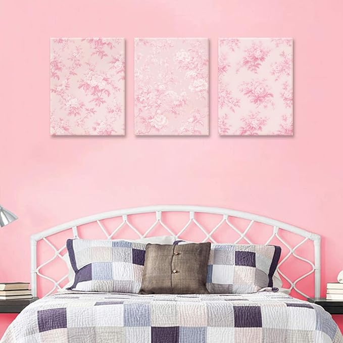LYPHNX Framed Pink Chinoiserie Flower Canvas Wall Art light Pink Love Shack Fancy Decor Paintings Posters Set of 3 Blush Pink Painting Pictures Home Decor for bedroom Living room Bathroom 12"x16"