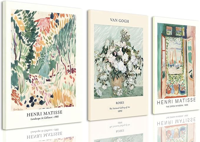 LYPHNX Framed Sage Green Matisse Canvas Wall Art Vintage Abstract Floral Prints Poster Set of 3 Mid Century Aesthetic Flower Artwork Painting Picture Decor for Living Room Bedroom Bathroom 12"x16"