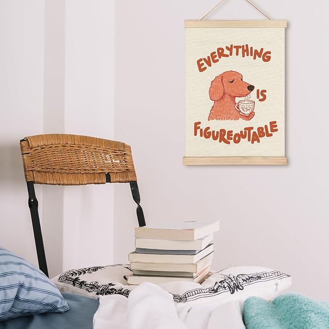 LZYRF Everything Is Figureoutable Inspirational Wall Art Poster Framed, Cute Office Decor, Funny Dog Motivational Canvas Prints Wall Decor for Living Room Home Office, 12x16 Inch