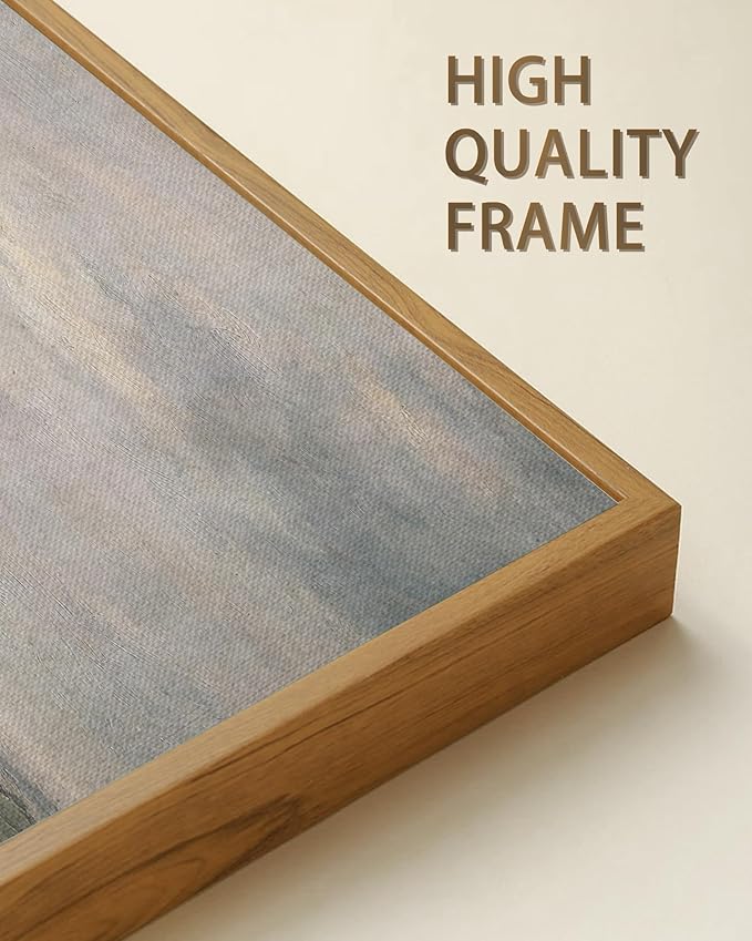 SHENIFY 20x40in Extra Large Vintage Framed Wall Art White Clouds Over Vast Grassland Landscape Painting Retro Meadow Scenery Farmhouse Bedroom Above of Bed Living Room Decor - Natural Framed