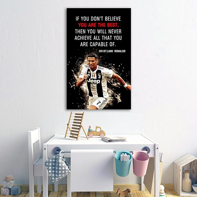 AMART SUN Football Sports Decor • Superstar Quote Poster Inspirational Canvas Wall Art • Motivational Artwork Modern Home Decor For Home,Office,Gym,Classroom Wall Decor Framed Ready to Hang