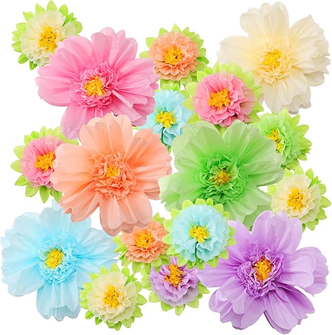 TaoBary Large Colorful Tissue Paper Flowers Giant Fiesta Paper Pom Poms Mexican Birthday Decorations for Wall Wedding Backdrop Centerpiece Party Supplies(20" and 10",Pastel Color,36 Pcs)