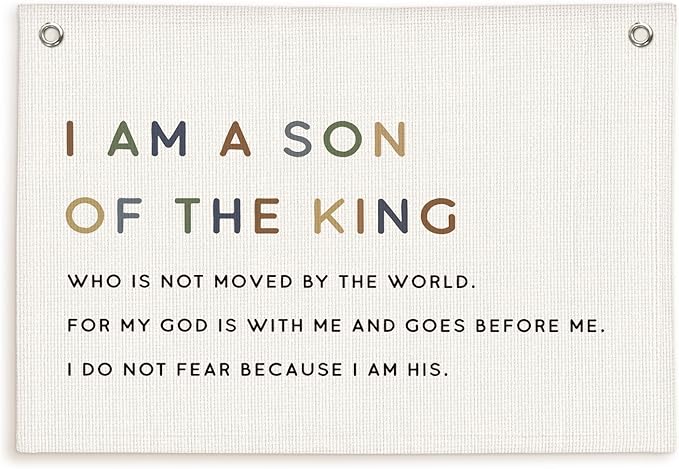 Lacama Christian Wall Decor for Boys Room,Baby Boys Nursery Decor,Bible Verse Wall Linen Hanging Banner Flags,I Am The Son of A King Neutral Wall Decor,Birthday Christmas Gift 30x20 Inch