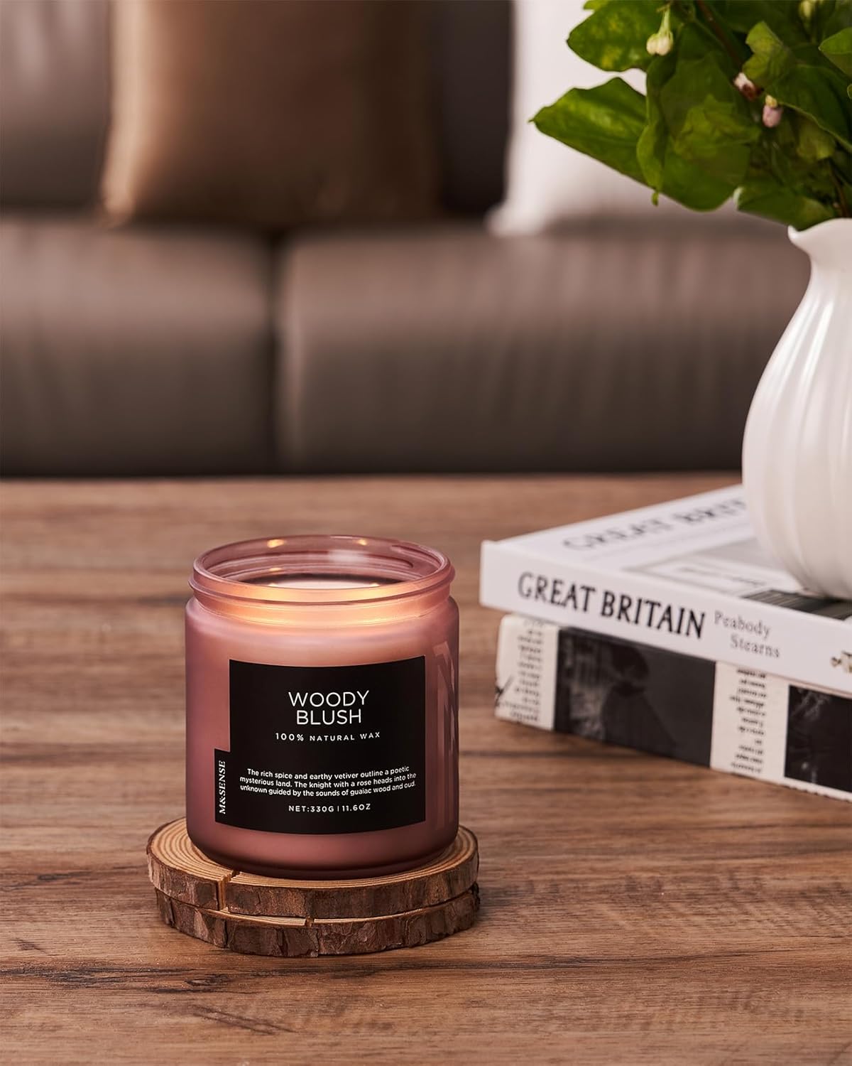 M&SENSE Rose Oudwood Scented Candle, 11.6oz 70 Hours Natural Soy Wax Long Lasting Slow Burning Candles, 2 Wick Relaxing Aromatherapy Gifts for Home Decor
