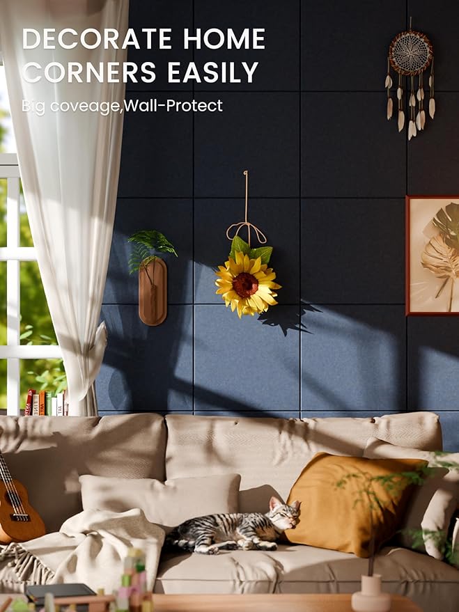 Bumusty Large Cork Board 36" x 24" Alternative - 6 Pack Felt Wall Tiles with 40 Safe Removable Adhesive Tabs, 30 Pushpins, Cork Boards for Walls Pin Board Bulletin Board Office Decor (Navy Blue)