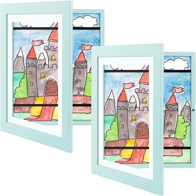 Golden State Art, 10x12.5 Kids Art Frames, Front-Opening Picture Frame Great for Kids Drawings, Artworks, Children Art Projects, Schoolwork, Home or Office (Light Blue Set of 2)