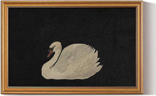 HUARCEY Gold Framed Vintage Wall Art for Living Room, Grace Swan Art Painting Pictures Rustic Animal Bathroom Prints Farmhouse Wall Decor Canvas Swan Shelf Decor for Kitchen Bedroom (Zwaan 16"x24")