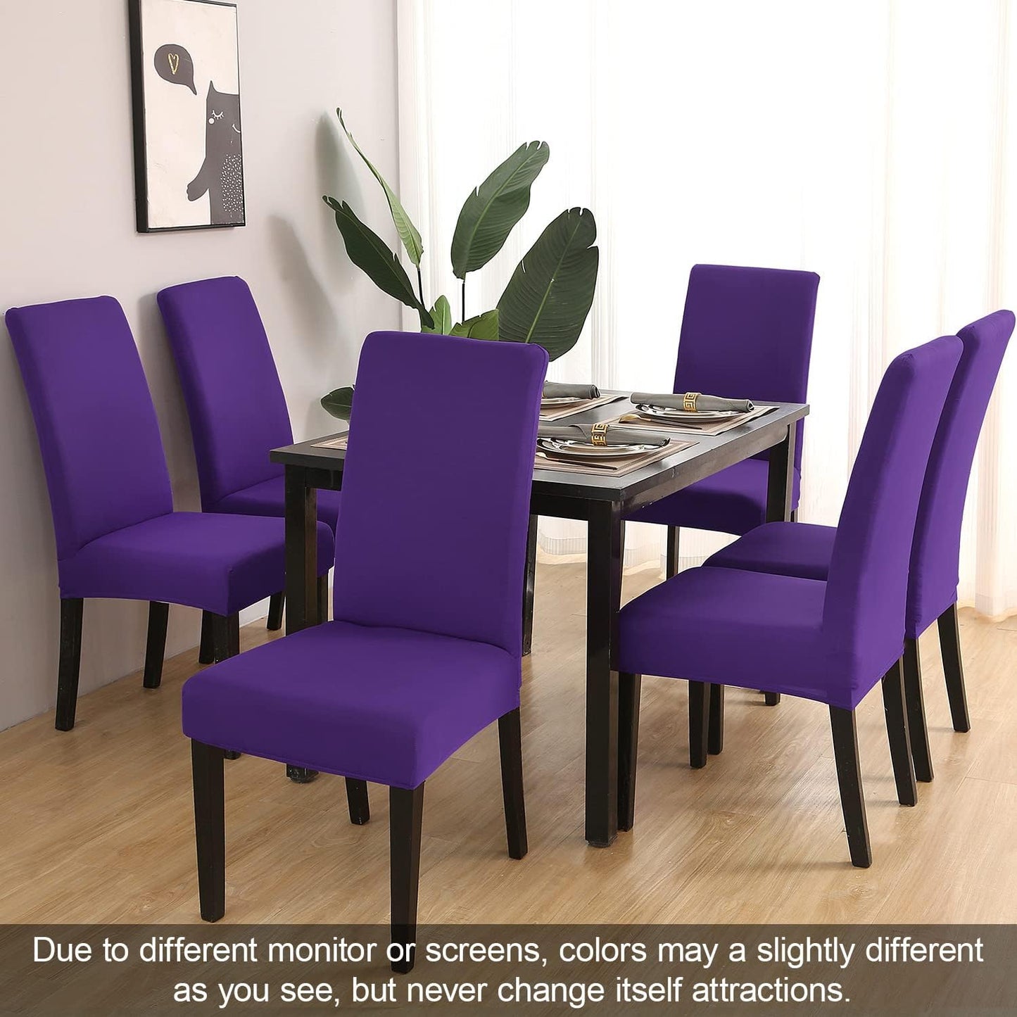 JQinHome Dining Chair Slipcover, High Stretch Removable Washable Chair Seat Protector Cover Set of 2,Chair Covers for Dining Room, Kitchen,Home Party,Wedding Ceremony(Purple, 2PC)