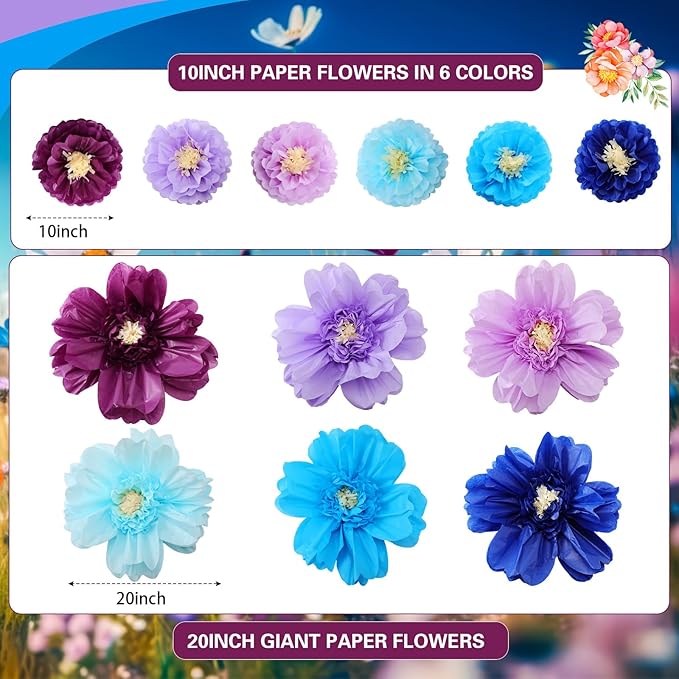 Crowye 12 Pcs Large Colorful Tissue Paper Flowers Decorations 20" Giant Fiesta Craft Crepe Paper Flowers for Wall Decor Backdrop Mexican Wedding Birthday Carnival Party (Multicolor)