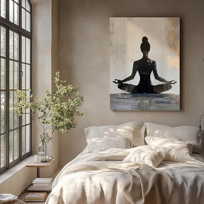 GELDSTEI Framed Zen Wall Art, Modern Yoga Girl Canvas Painting, Tranquil Meditation Wall Decor, Spiritual Aesthetic Picture, Calming Mindfulness Poster Prints for Living Room Spa Yoga Studio 16x24 Inch