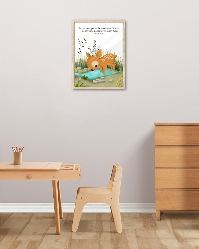 KensTro Natural OAK Wood Nursery Decor Framed Wall Art, 12x16 in Inspirational Christian Bible Verse Wall Art,My Soul Pants for You God Psalm 42:1 Print for Boys Girls Playroom Bedroom Decor Set of 1