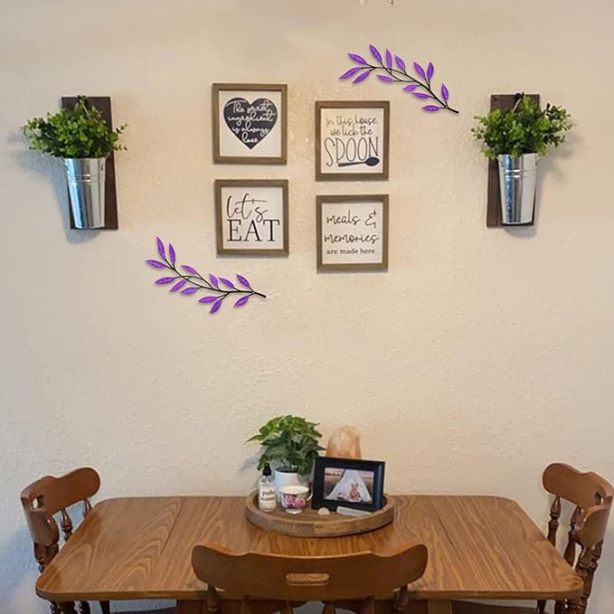 AHYS Metal Tree Leaf Wall Decor 2 PCS Rustic Vine Branch Leaf Wall Art for Living Room Bedroom Bathroom Decorations - Purple