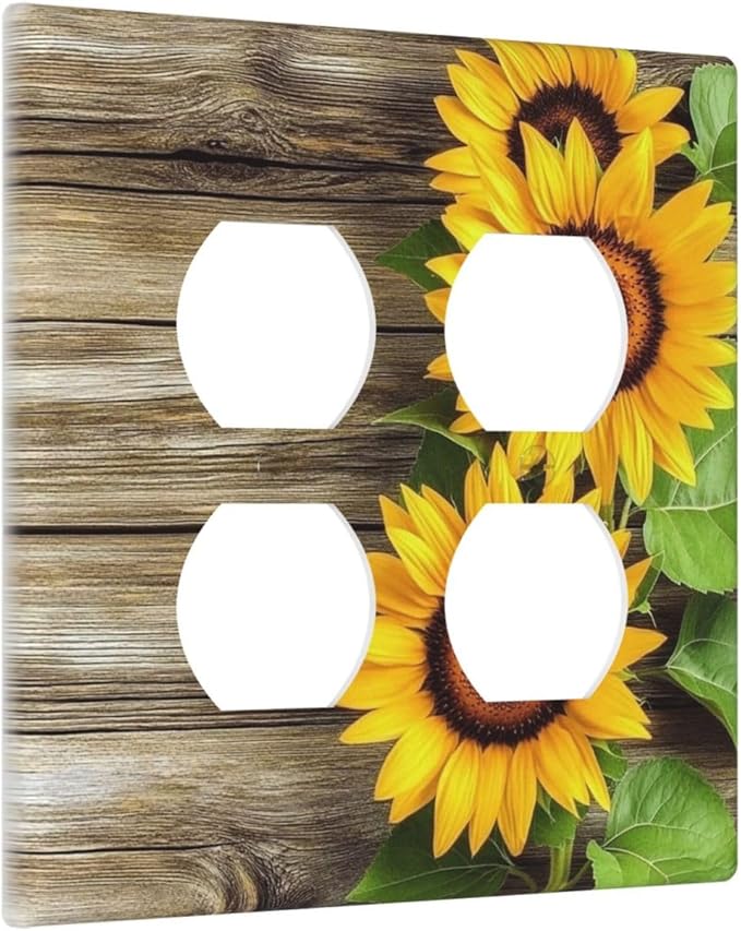 Outlet Covers Sunflowers Rustic Wood 2 Gang Double Duplex Decorative Light Switch Covers Electrical Wallplates Socket Faceplate For Farmhouse Cabin Decor
