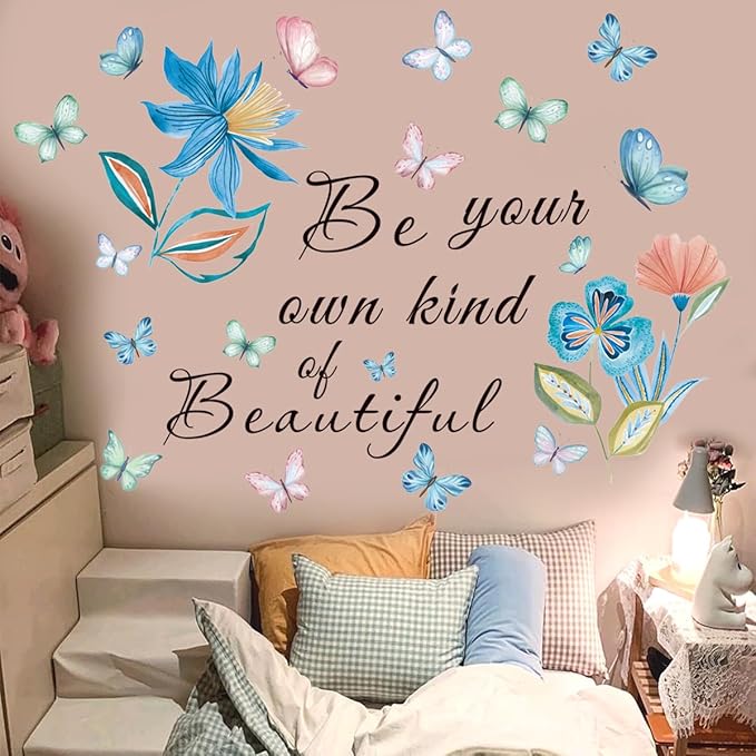 Inspirational Quotes Wall Decals Flower Wall Stickers Positive Saying Wall Decor Stickers Motivational Wall Art Sticker for Women Girls Home Bedroom Living Room Bathroom