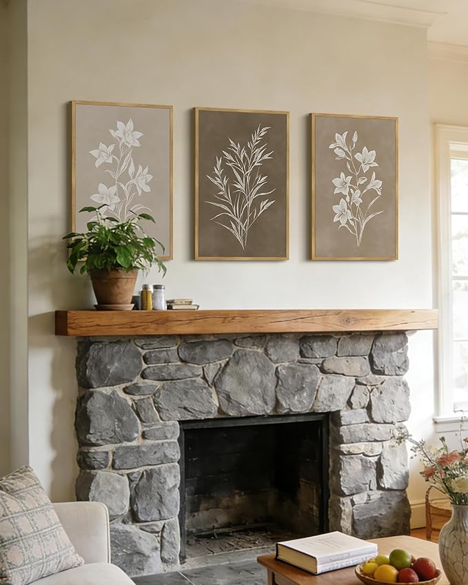 Drsoum Vintage Neutral Botanical Flower Wall Art Framed Retro Colorful Boho Floral Prints Morden Retro Wildflower Rustic Artwork Kitchen Dining Room Ready to Hang 16x24in Natural Framed