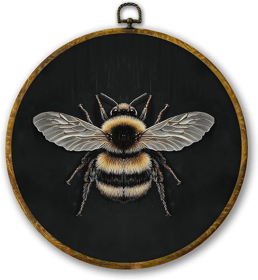 Mcehtle Vintage Bee Wall Art Decor, Moody Honey Bee Cottagecore Framed Canvas Prints 10x10, Dark Academia Insect Round Wall Hanging Artwork Decorations for Gallery Bedroom Living Room