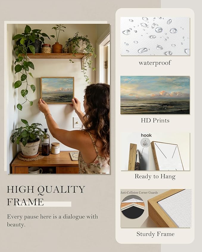 SHENIFY Vintage Framed Wall Art Coastal Sky Landscape Scenery Rustic Home Decor Retro Decorations for Farmhouse Hallway Bedroom Ready to Hang Wall Artwork - 8x10in Natural Framed