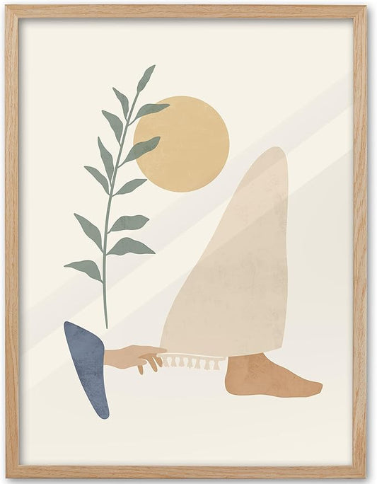 KensTro Natural OAK Wood Beige Boho Christian Framed Wall Art, 16x20 in Mid Century Modern Woman Touches Jesus Robe,Jesus Heals a Woman Canvas Art,Minimalist Religious 1Pack for Living Room Bedroom