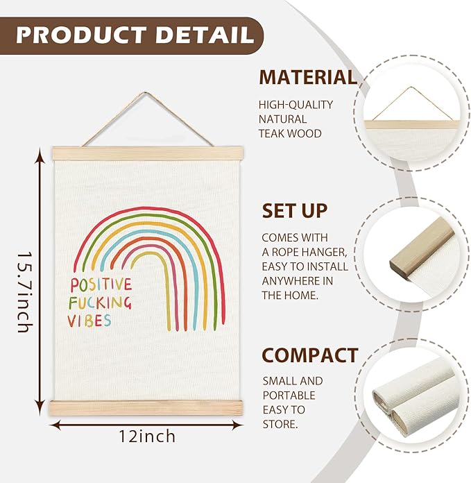 LZYRF Funny Sarcastic Rainbow Positive Vibes Wall Art Poster Framed, Colorful Retro Rainbow Humor Canvas Prints Wall Decor for Home Bedroom Apartment Dorm, 12x16 Inch
