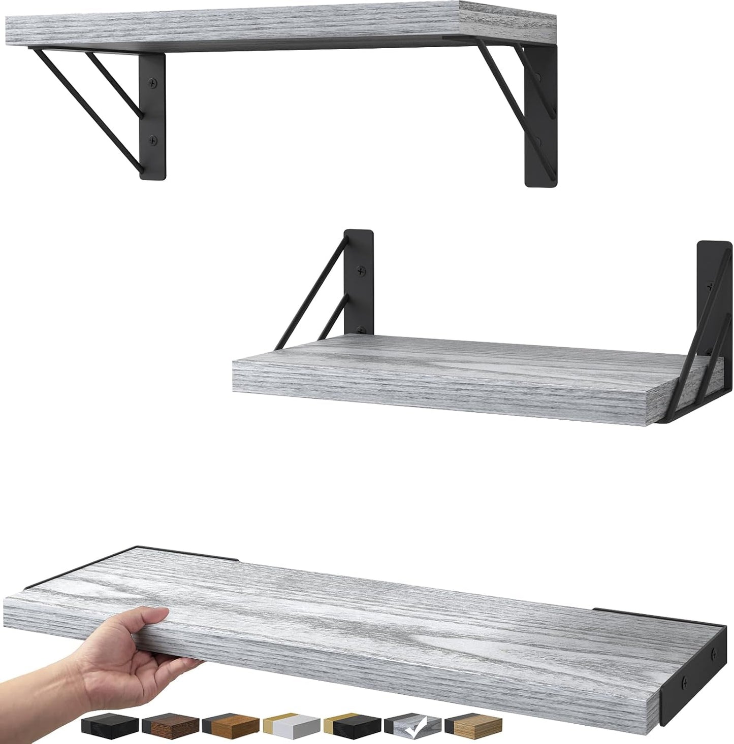 BAYKA Wall Shelves for Bedroom Decor, Floating Wall Shelves for Living Room Kitchen Storage, Wall Mounted Rustic Wood Floating Shelves for Kids Books,Corner Shelves for Bathroom(White，Set of 3)