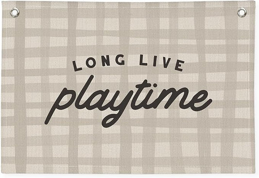 Playroom Decor, Play Room Wall Decor, Long Live Playtime Linen Banner Wall Hanging, Boho Beige Banner Flag Decor for Nursery Boys Room 20x30