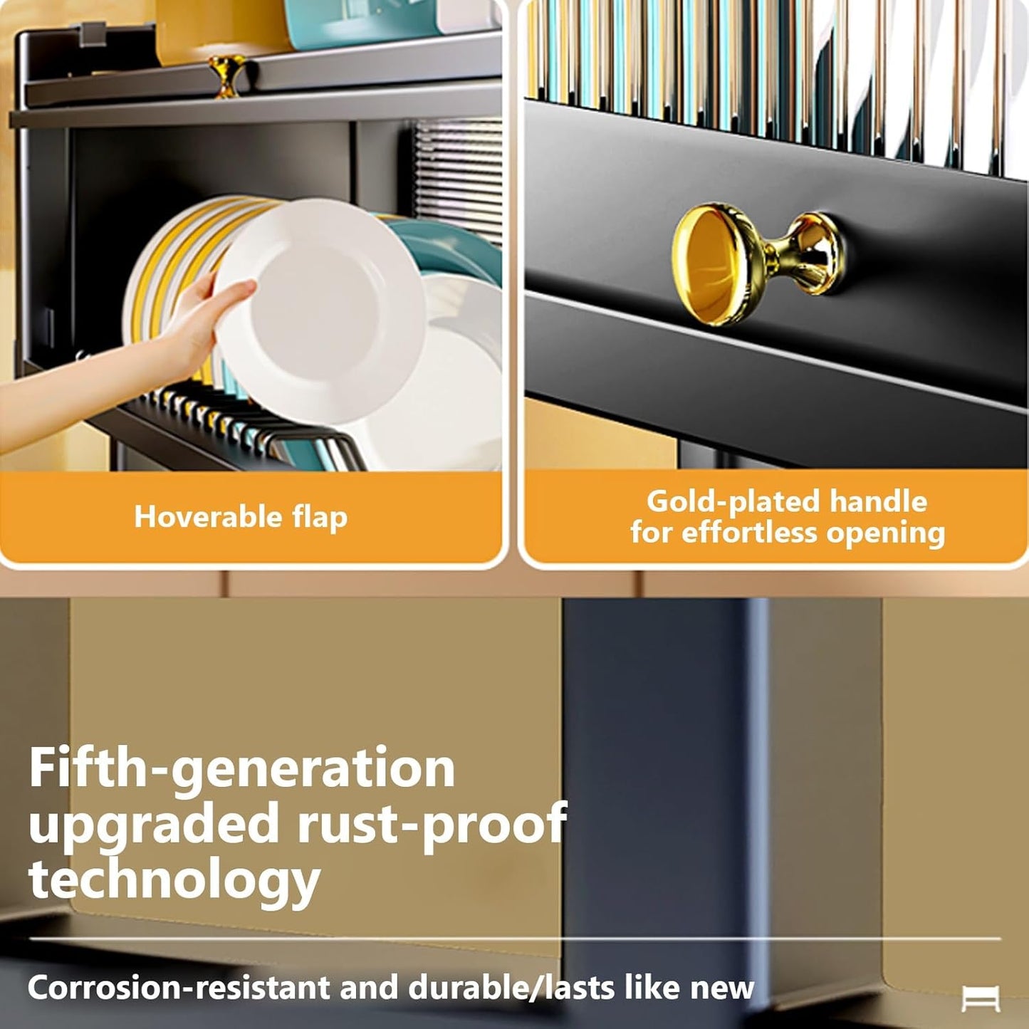 Kitchen sink rack dishwashing sink countertop dustproof cupboard storage multifunctional tableware storage drain rack double layer,KeepKitchen Sink Shlef Organized Space-Saving(Black,65cm/25.6in)