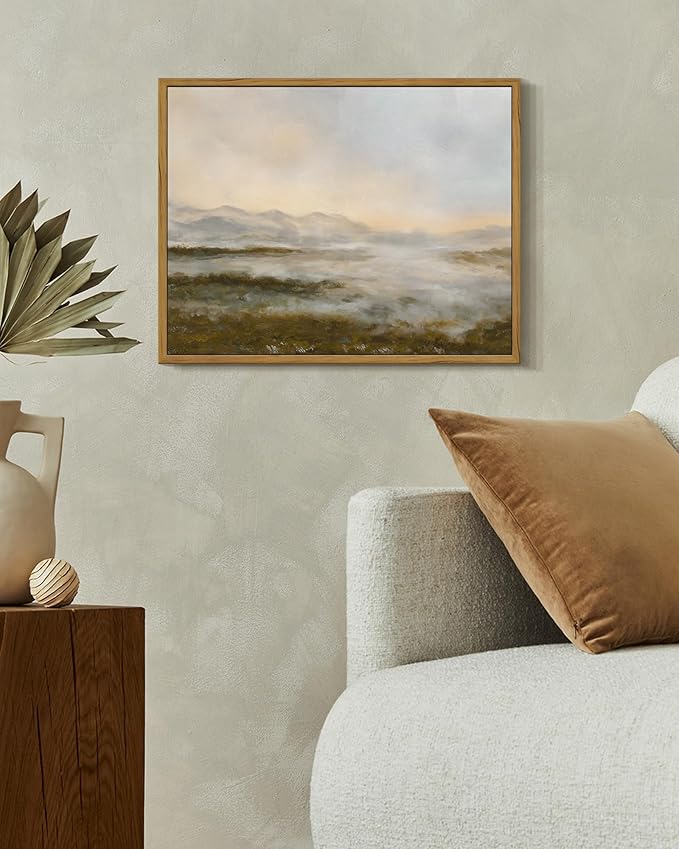 SHENIFY Vintage Framed Wall Art Rustic Foggy Mountain Landscape Scenery Home Decor Retro Wilderness Decorations for Farmhouse Bedroom Ready to Hang Wall Artwork - 11x14in Natural Framed