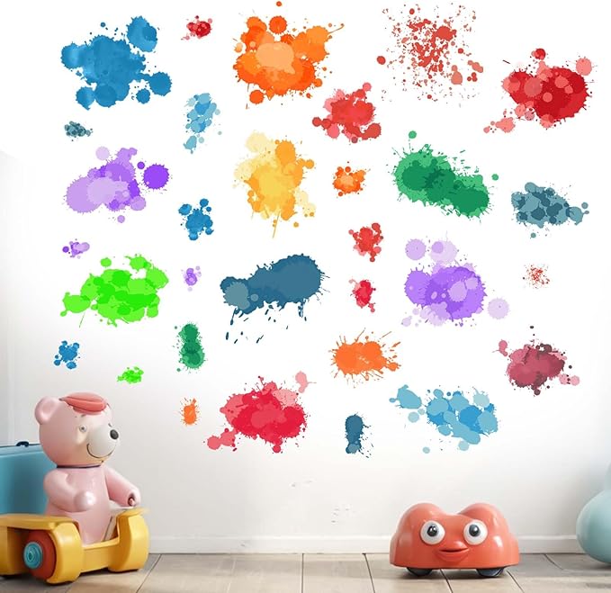 Colorful Paint Splatter Wall Stickers - Graffiti Painting Splotches Wall Decals - Nursery Kids Baby Girls Boys Room Daycare Kindergarten Playroom Classroom Wall Decor
