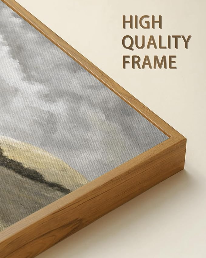 SHENIFY Vintage Framed Wall Art Coastal Seascape Landscape Painting Retro Meadow Scenery Farmhouse Kitchen Living Room Decor - 8x16in Natural Framed