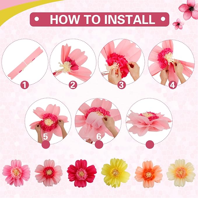 Crowye 12 Pcs Large Colorful Tissue Paper Flowers Decorations 20" Giant Fiesta Craft Crepe Paper Flowers for Wall Decor Backdrop Mexican Wedding Birthday Carnival Party (Fresh Color)
