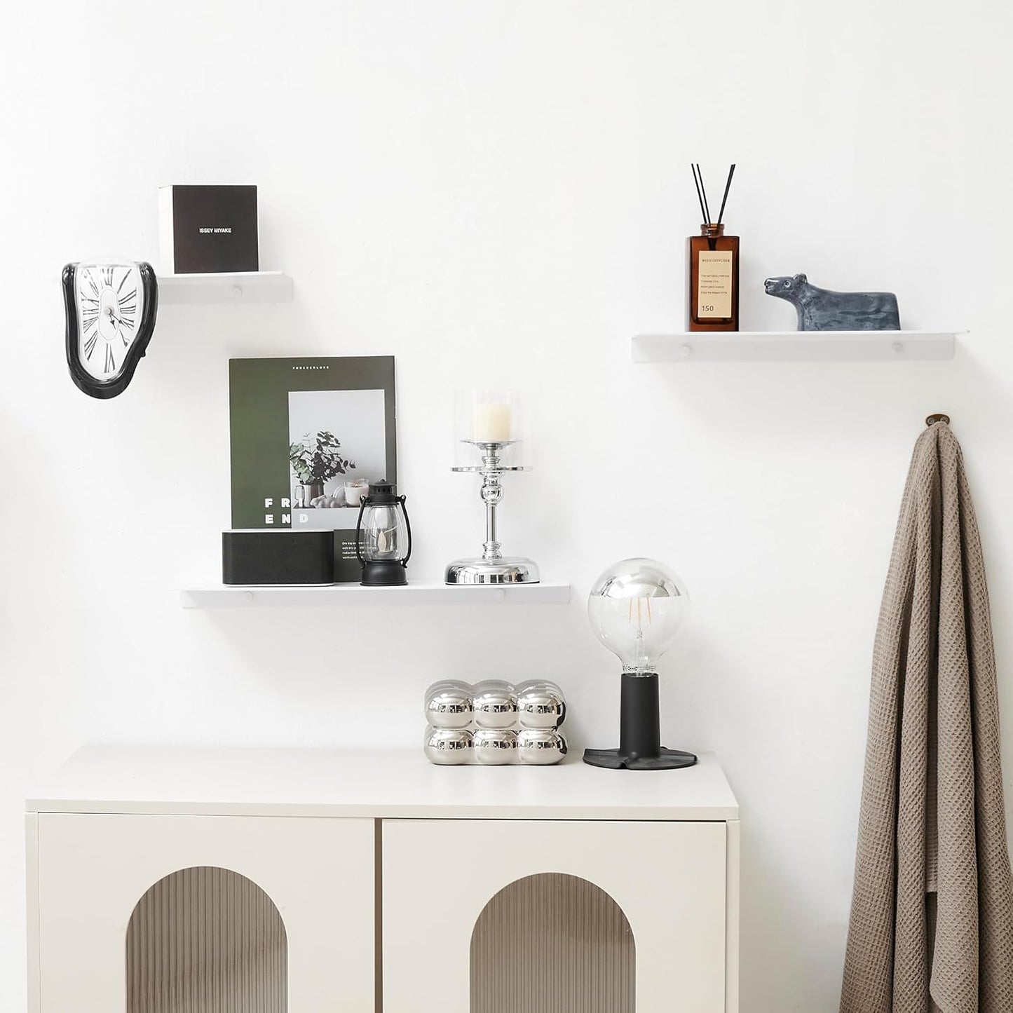 JOOM White Metal Floating Shelf - Small Bathroom Display Shelf for Wall Storage (White, 16 in)