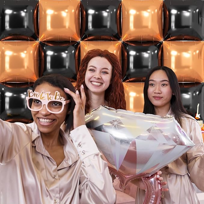 NISOCY 25PCS Black Rose Gold Square Foil Balloons Wall Backdrop Double Sided Black Rose Gold Balloons Arch Kit for Birthday Wedding Engagement Graduation Valentine's Day Party Decorations