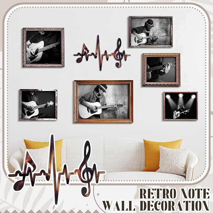 Blulu Metal Music Notes Wall Decor Sign Vintage Musical Heartbeat Wall Art Hanging Note Sign Treble Clef Decorations for Studio Bedroom Gallery Bar Birthday Party 15.75 x 9.04 Inches(Retro)