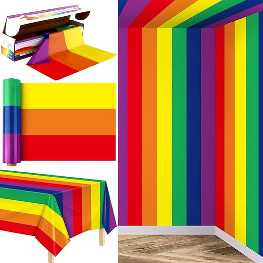 Kochorie 100 Ft x 54 Inch Rainbow Tablecloth Roll with Cutter Box Gay Pride Tablecloth Cut to Size Table Cover Disposable Rainbow Pride Backdrop for Indoor Outdoor Events Party Supplies