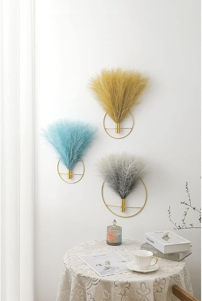 Pretty Jolly Boho Wall Decor, Wall-Mounted Metal Wall Decor, Hanging Artificial Pampas Display, Wall Art Living Room, Bedroom, Bathroom, Dining room, Plant Wall Decor 2 Pack Gold
