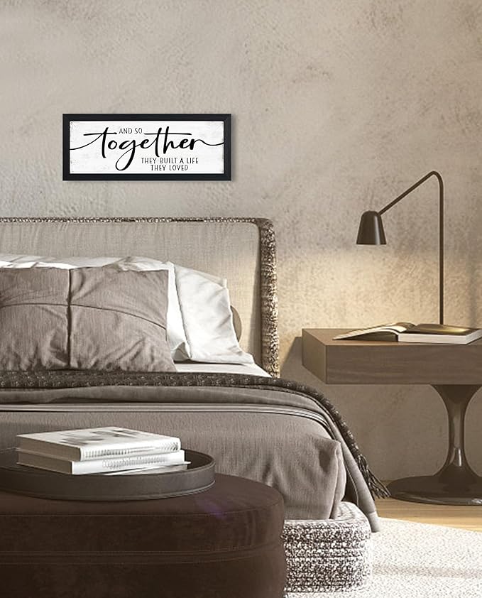 And So Together They Built A Life They Loved Sign: Wall Decor Farmhouse For Home Decor Bedroom Framed Above Bed Rustic Country Master Wall Art Decor 6" x 14.5"