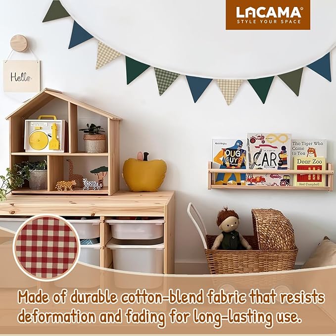 Lacama Boys Toddler Room Playroom Nursery Decor,Garland Triangle Banners Blue Grey, Vintage Warm Neutral Plaid Design Pennant Banner Bunting Flags Fabric for Baby Shower Birthday Party Decorations