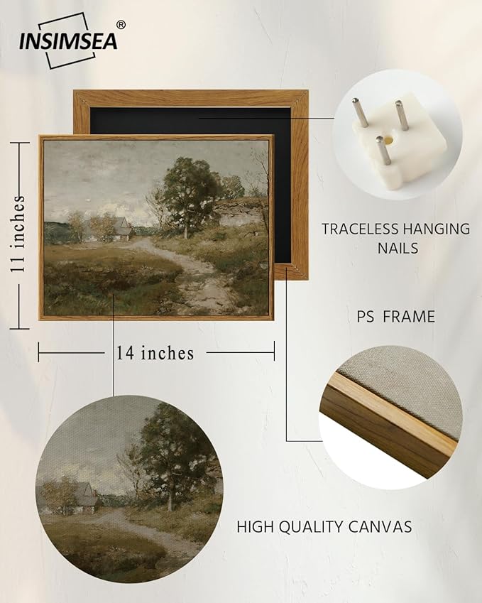 InSimSea Framed Canvas Wall Art Vintage Decor, Room Decor Rural Path Landscape Paintings Prints, Farmhouse Wall Art for Living Room, Vintage Countryside Pictures for Bathroom Wall Decor, 11"x14"