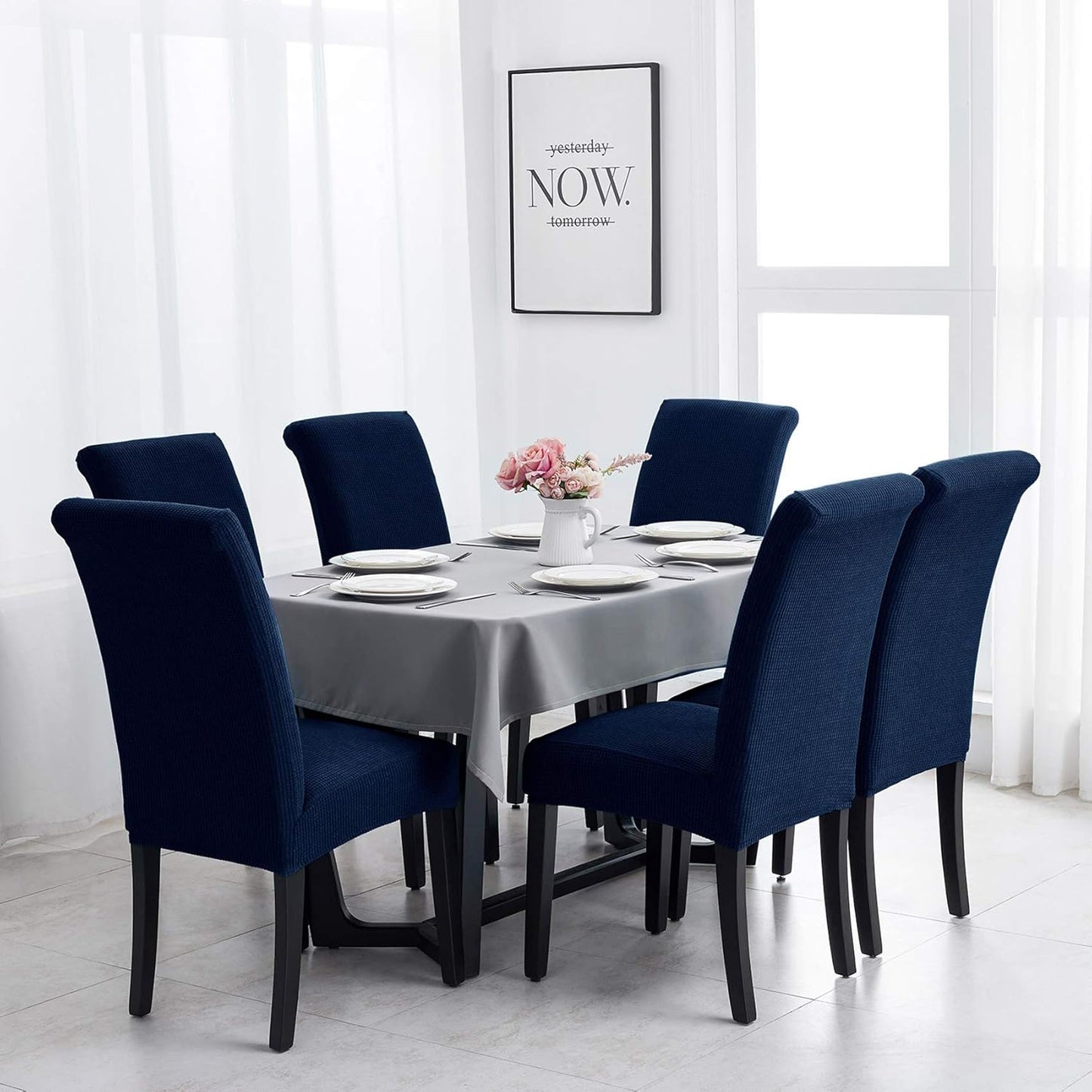 Joccun Chair Covers for Dining Room Set of 4, Dining Chair Slipcovers Stretch Dining Room Chair Covers Seat Protector,Washable Parsons Chair Cover for Home,Hotel,Banquet(Navy,4 Pack)