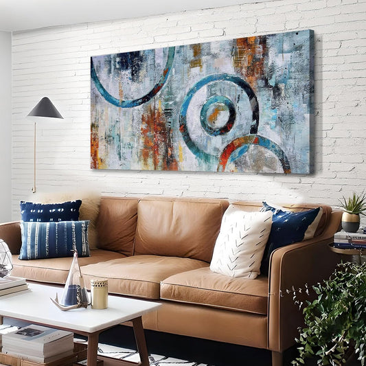 Arjun Abstract Wall Art Geometric Canvas Circle Block Painting Modern Grey Brown Picture, Large Size Simple Artwork Ready to Hang Framed for Bedroom Living Room Bathroom Home Office Wall Décor 40"x20"