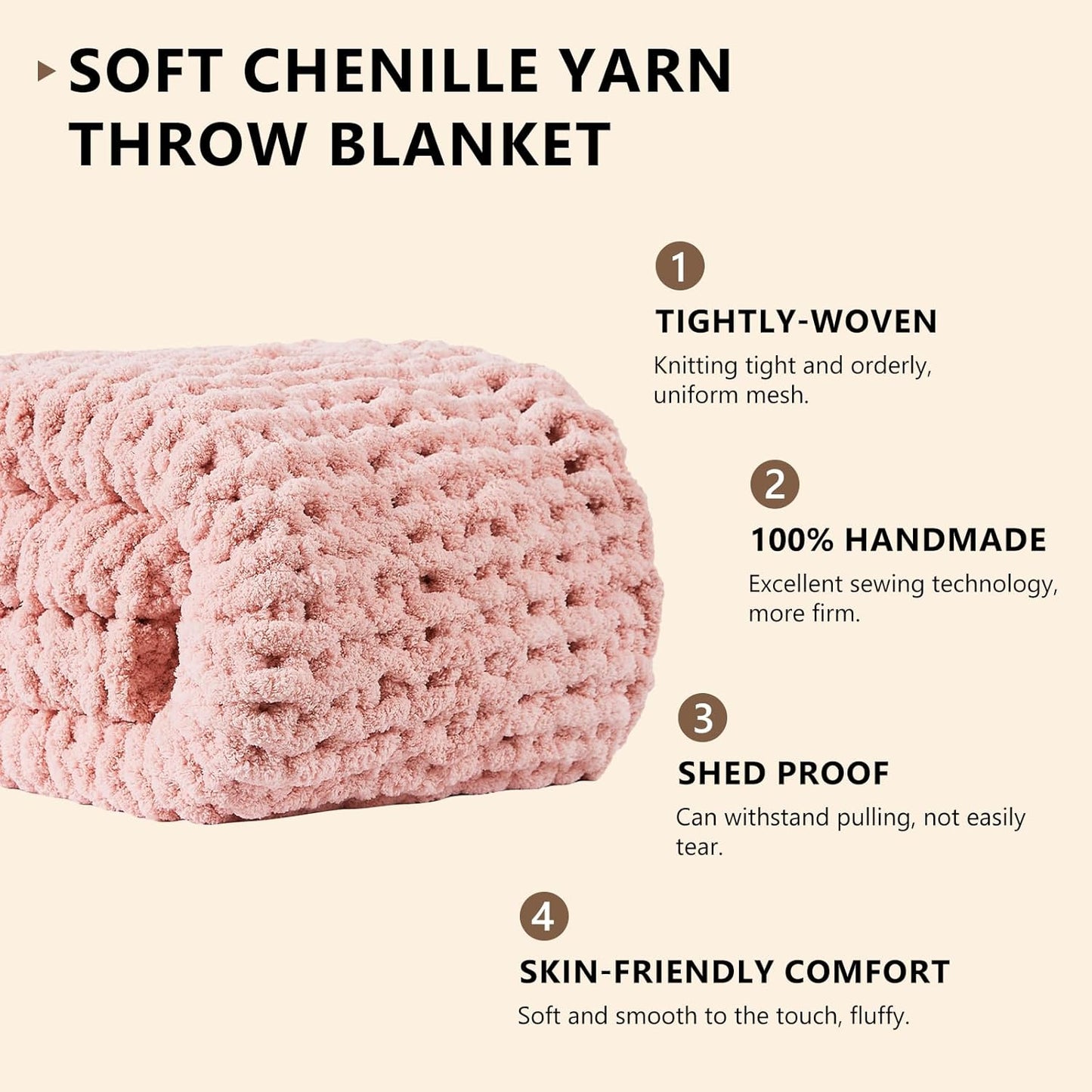 L'AGRATY Chunky Knit Blanket Throw - Soft Chenille Yarn Throw Blanket 40x50： Handmade Thick Cable Knit Crochet Blanke - Large Knit Blanket Chunky Rope Knot Throw Blanket for Couch Sofa Bed Home Decor