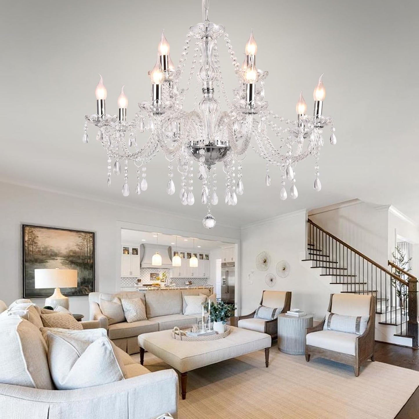 Modern Elegant 15 Lights K9 Crystal Glass Chandelier Pendant Ceiling Lighting European Style for Dining Living Room Bedroom Transparent,15 E12 Bulbs Required
