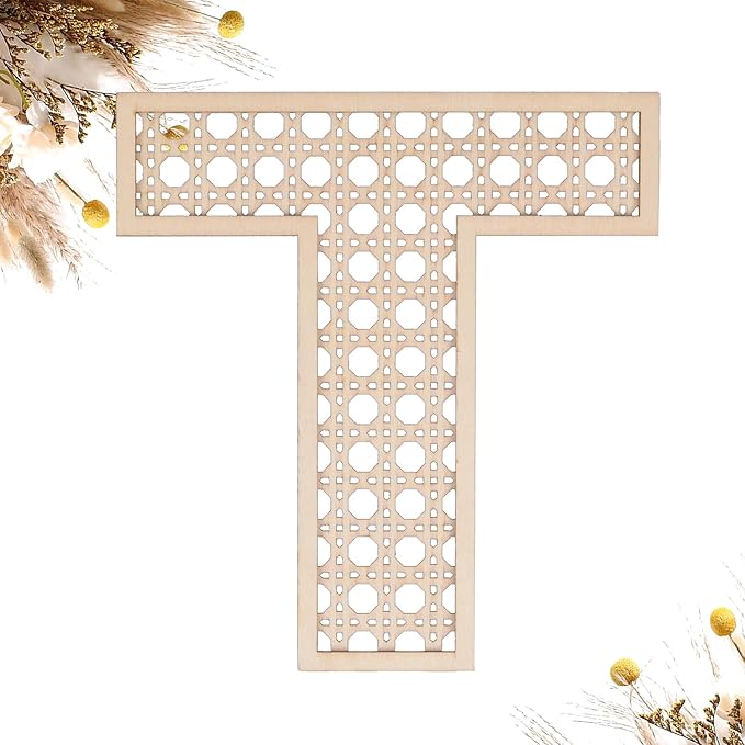 Wooden Rattan Letters 8 inch Wood Letters T for Wall Decor Crafts Boho Nursery Decor for Baby Shower Wedding Bedroom Name Signs Large Rustic Letter Home Decoration
