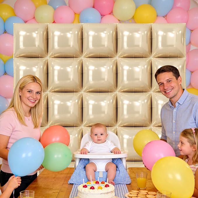 NISOCY 25PCS Beige Square Foil Balloons Wall Backdrop Double Sided Sand White Balloon Arch Kit for Birthday Baby Bridal Shower Wedding Engagement Gender Reveal Party Decoration