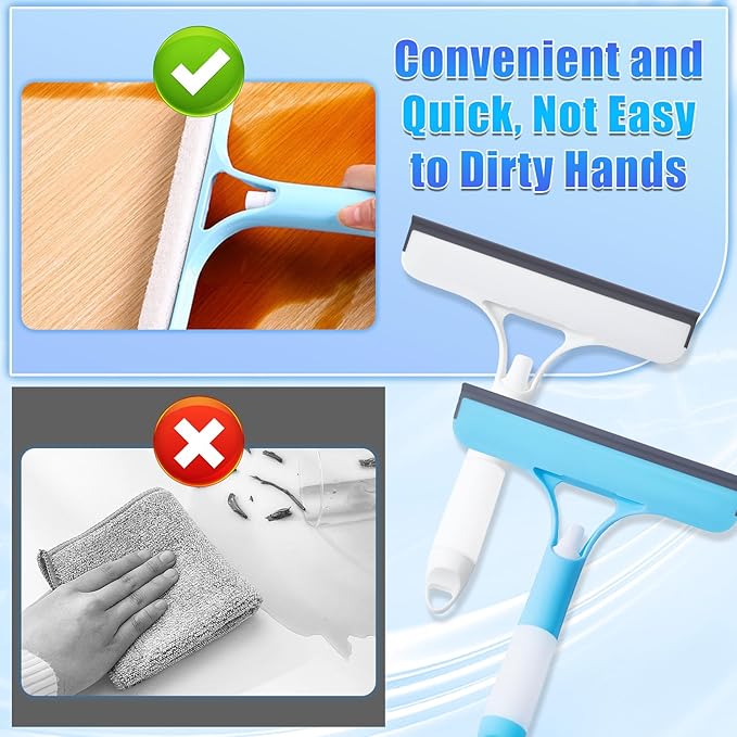 3 in 1 Window Cleaning Scraper, Cleaner Window Squeegee with Sprayer, Squeegee and Scrubber Spray Bottle Window Squeegee for Shower Glass,Mirrors,Car,Home,All-Purpose Window Cleaner Tool (Blue+White)