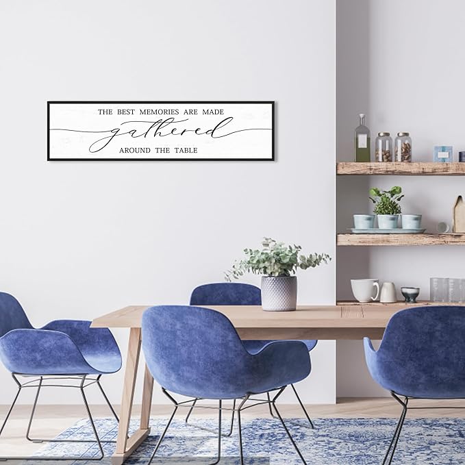 The Best Memories Are Made Gathered Around The Table Sign Wall Decor: Farmhouse Kitchen Signs Modern Dining Room Wall Decor Rustic Kitchen Wall Art Framed Large Hanging Wall Plaques 12"X40"